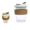 Oak Glass Mug with Cork Grip and Flip Lid – Stylish and Spill-Proof
