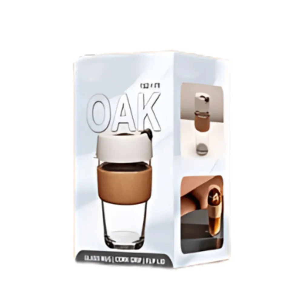 Oak Glass Mug with Cork Grip and Flip Lid – Stylish and Spill-Proof - Image 2