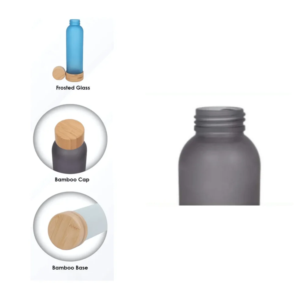 EcoFrost Frosted Glass Bottle with Bamboo Cap & Base – Sustainable Elegance - Image 2
