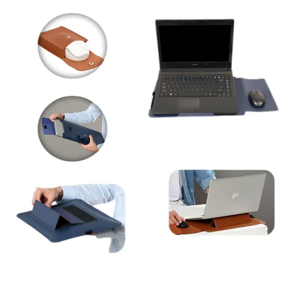 Terminal Leatherette Laptop Sleeve with Stand & Mouse Pad – Stylish and Functional - Image 2