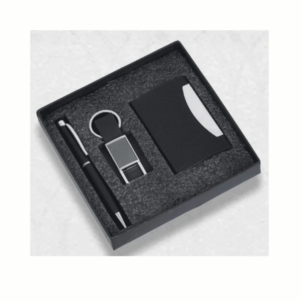 3-in-1 Black Combo Gift Set – Premium Pen, Keychain & Card Holder | Elegant Corporate Gift