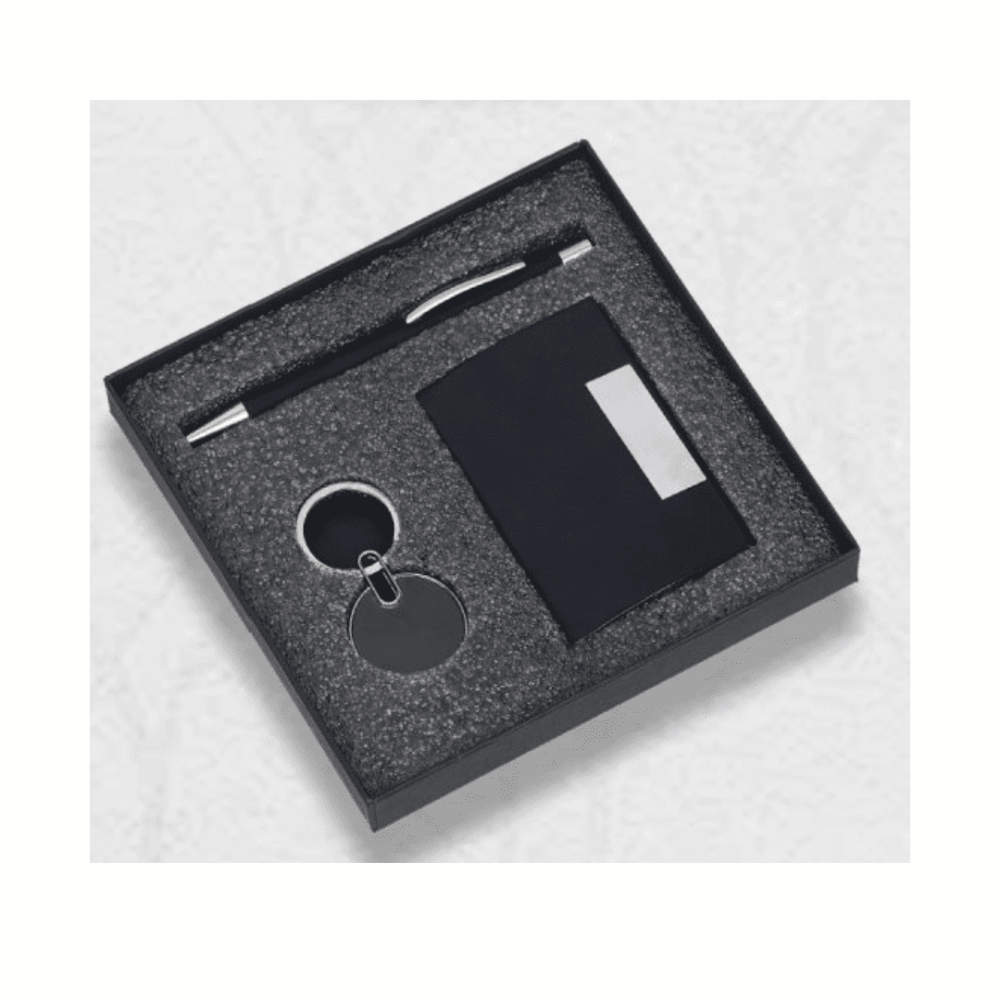 Premium 3-in-1 Luxury Gift Set – Black Pen, Keychain & Card Holder | Elegant Corporate Gift