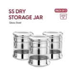 Storage Jars 3 Pc Set – Steel Gloss (600 ml) | Airtight & Durable