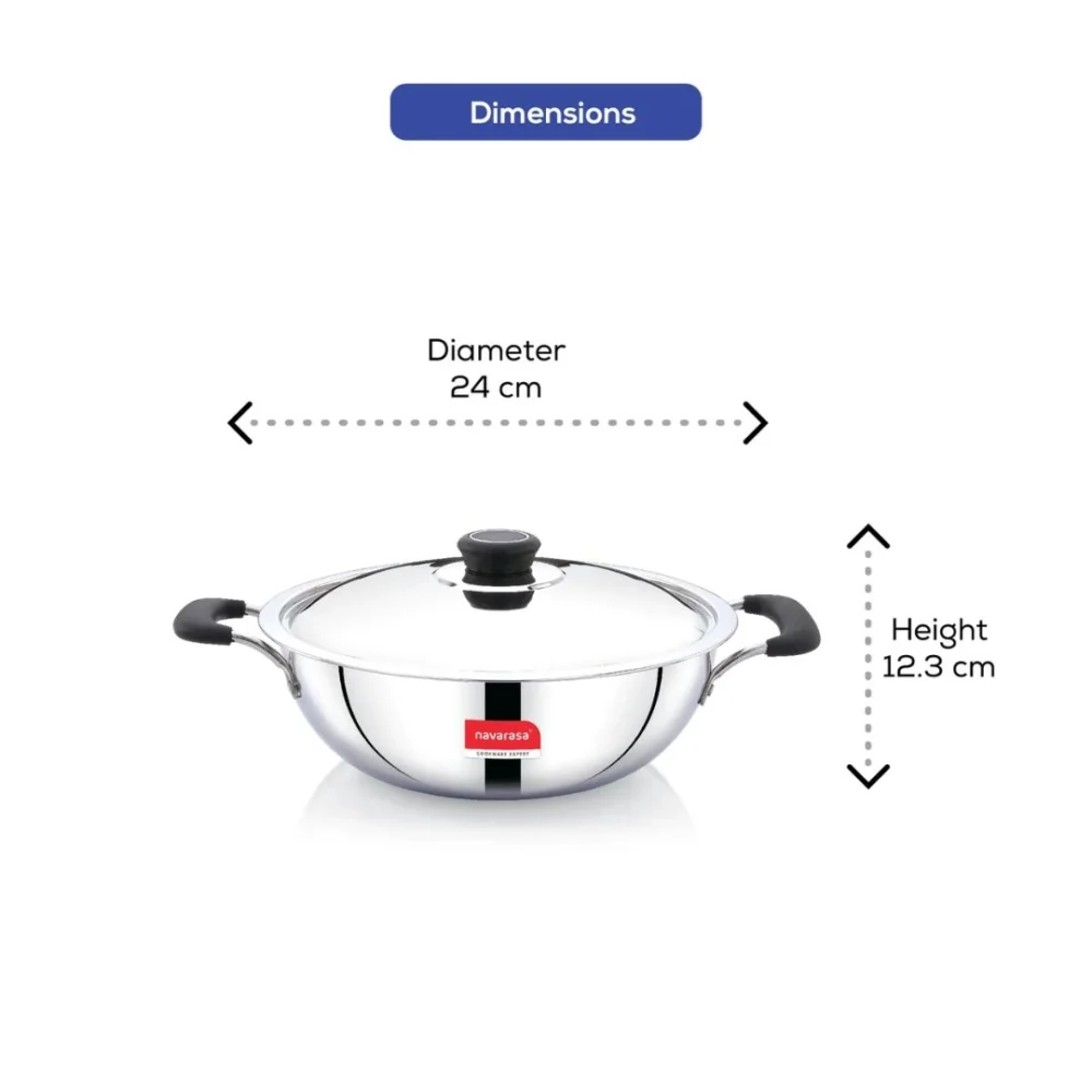 Triply Kadai  24cm with Lid  Stainless Steel  2.8 L - Induction Compatible - Image 3