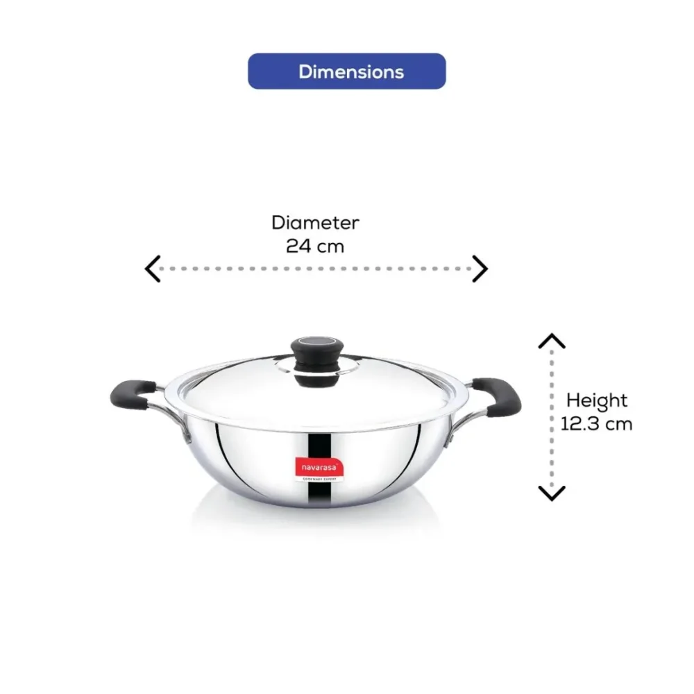 Triply Stainless Steel Kadai 26cm with Lid – 3.6L | Induction and Gas Stove Compatible - Image 4