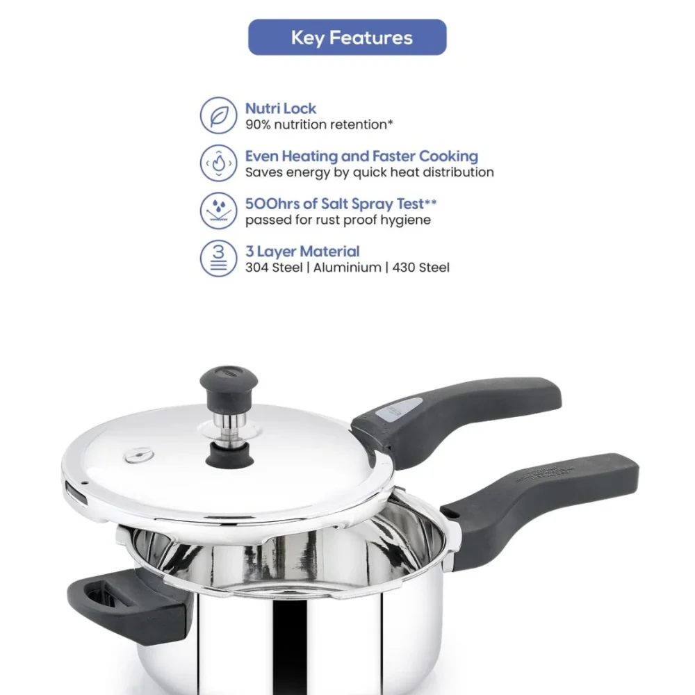 Triply Pressure Cooker 3L | Outer Lid | Stainless Steel | Induction Compatible | ISI Certified - Image 5