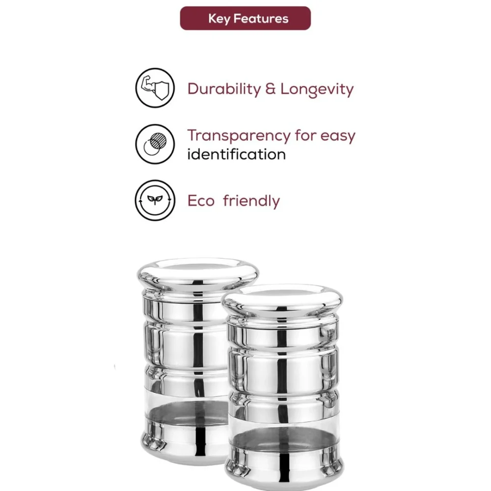 CANISTER Storage Jars | 2 Pc Set | Steel Gloss Finish | 1000 ML | Airtight | Durable & Stylish - Image 5
