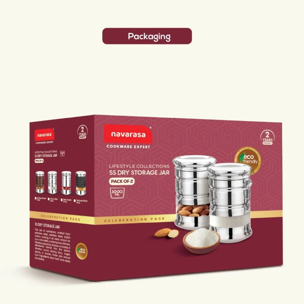CANISTER Storage Jars | 2 Pc Set | Steel Gloss Finish | 1000 ML | Airtight | Durable & Stylish - Image 2