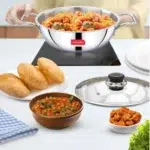 Heavy Gauge Stainless Steel Kadai 22cm with Glass Lid – Induction & Gas Stove Compatible