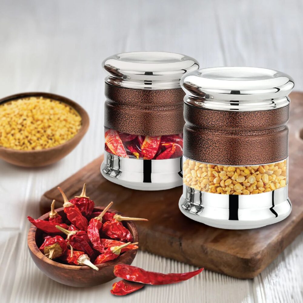 CANISTER Airtight Storage Jars | 2 Pc Set | Steel Antique Brown Finish | 600 ML | Airtight Containers | Kitchen Storage Jars - Image 2