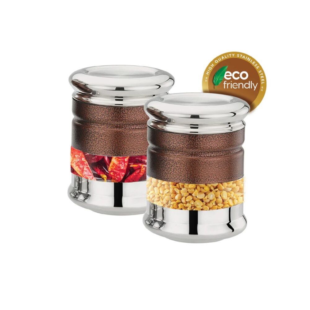 CANISTER Airtight Storage Jars | 2 Pc Set | Steel Antique Brown Finish | 600 ML | Airtight Containers | Kitchen Storage Jars - Image 4