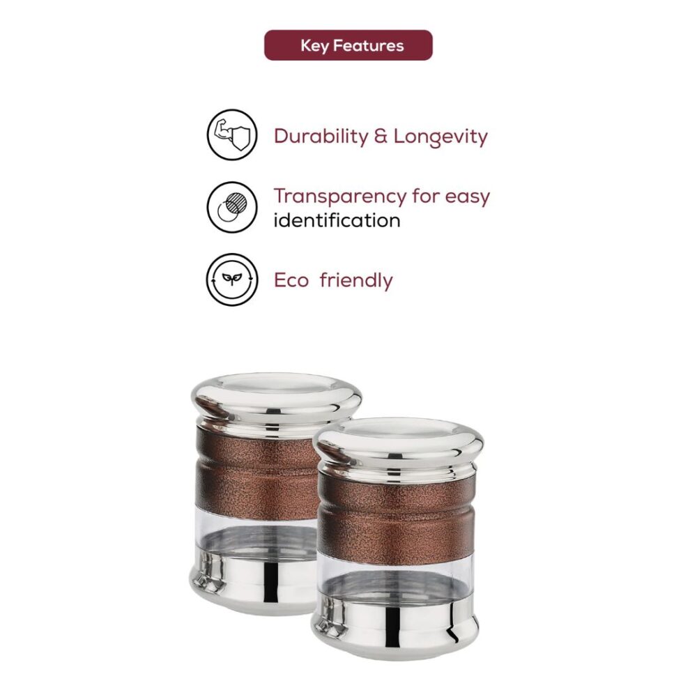 CANISTER Airtight Storage Jars | 2 Pc Set | Steel Antique Brown Finish | 600 ML | Airtight Containers | Kitchen Storage Jars - Image 5