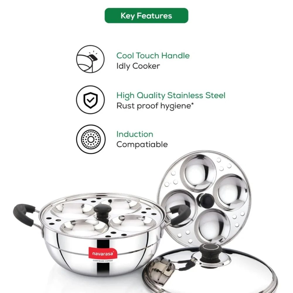 Multi Kadai Idly Maker – 8 Idlies | Stainless Steel | 2.4L | Induction Compatible - Image 4