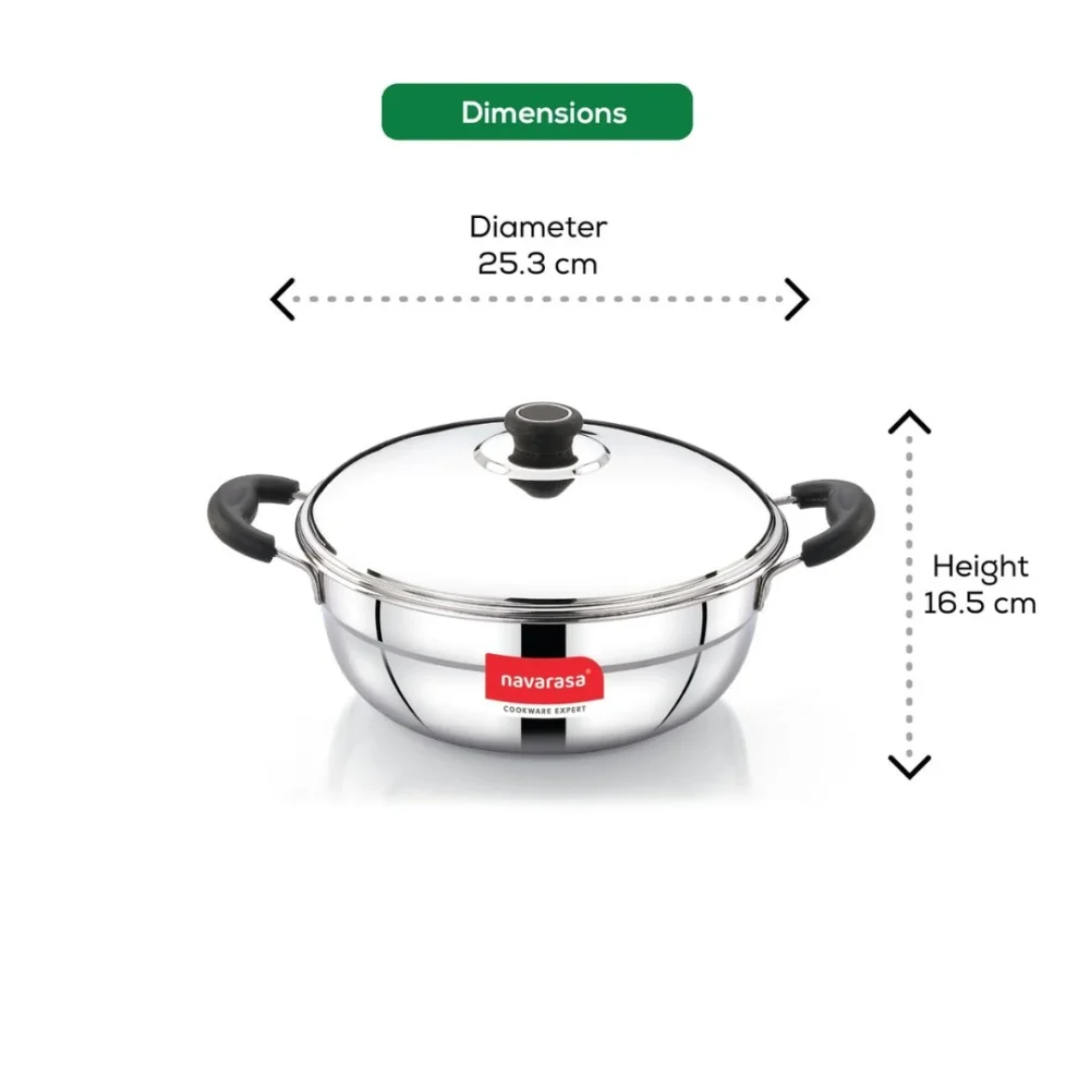 Premium Triply Kadai  22cm with Lid  Stainless Steel  2.45 L - Induction Compatible - Image 3