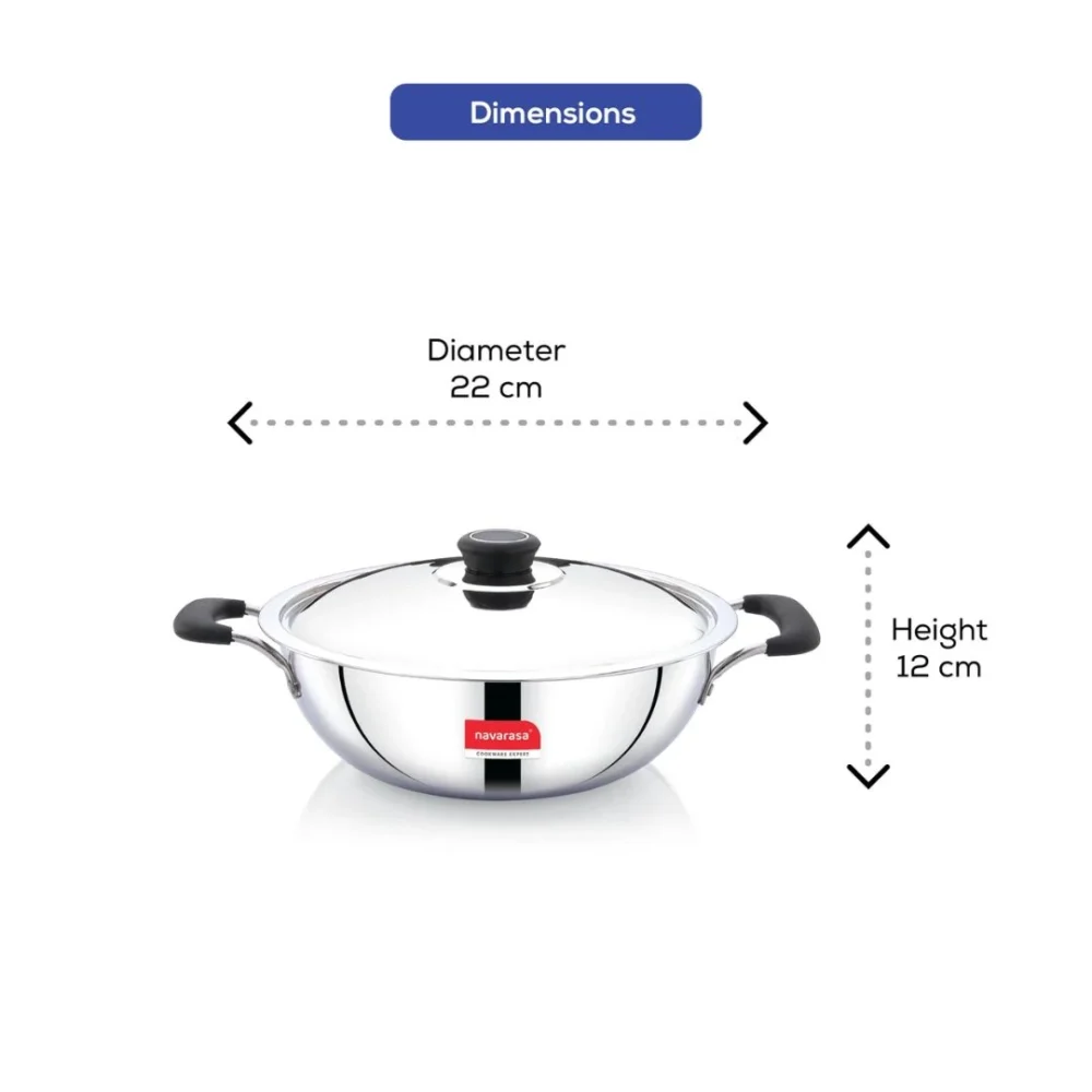 Premium Triply Kadai  22cm with Lid  Stainless Steel  2.45 L - Induction Compatible - Image 6