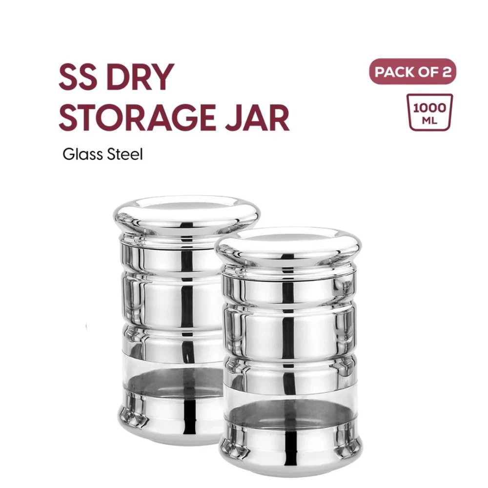 CANISTER Storage Jars | 2 Pc Set | Steel Gloss Finish | 1000 ML | Airtight | Durable & Stylish - Image 4
